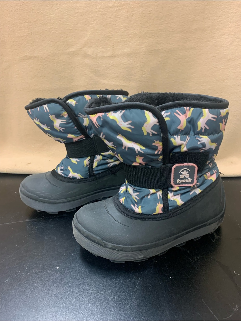 Kamik Kids Navy Unicorn Snow Boots with Pink Accents